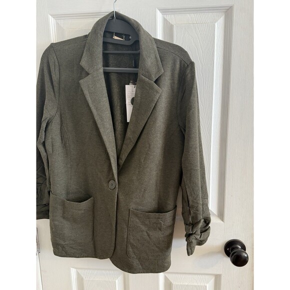 Tahari Women’s Size Medium Green Blazer Modal Ruched Sleeves NWT Comfy Soft - Picture 6 of 16
